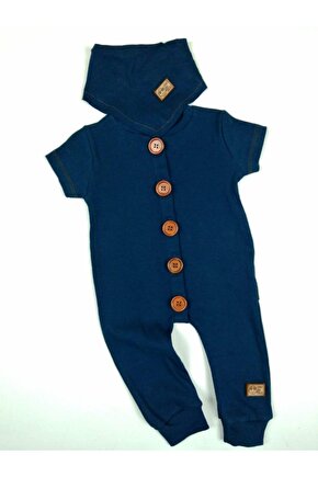 Erkek Bebek Fularlı Ribana Kumaş Yazlık Tulum Koyu Indigo