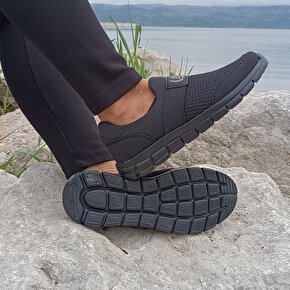 Black Sea Siyah-Siyah Bağacaksız Hafif Ortapedik Unisex Spor Ayakkabı