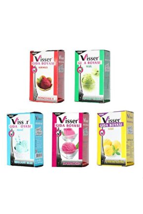 Visser, Toz Gıda Boyası, 5 Renk, Pasta Boyası, Hamur Boyası, 9 Gr