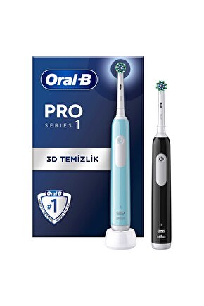 Pro Series 1 Ikili Paket, Siyah Ve Mavi Elektrikli Diş Fırçaları, 2 Diş Fırçası Başlığı