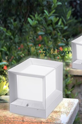 Kare Küp Bahçe Aydınlatma Armatürü Set Üstü Dekoratif Aplik Beyaz