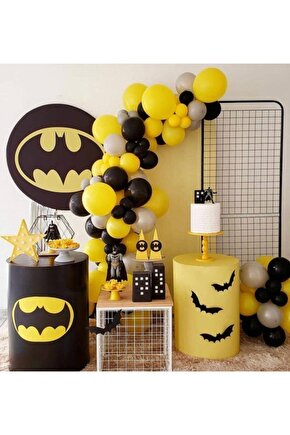Pastel Sarı Siyah Gri Batman Konsept Balon Zincir