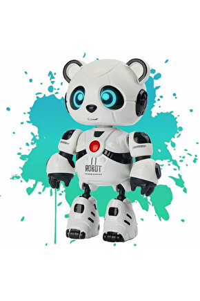 Şarjlı Işıklı 3 Farklı Ses Tonu Kayıt Eden Ses Tekrar Eden Mini Sevimli Metal Panda Oyuncak Robot