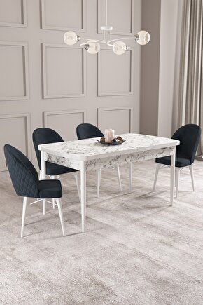 Arya Beyaz Mermer Desen 70x114 Mdf Açılabilir Mutfak Masası Takımı 4 Adet Sandalye