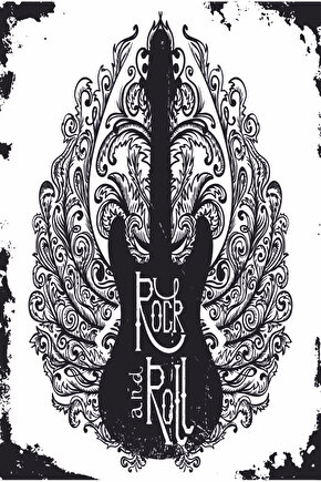 rock and roll eskitilmiş siyah beyaz müzik gitar retro ahşap poster