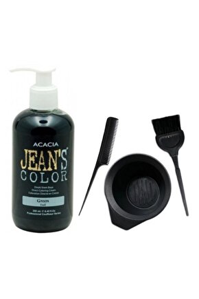 Jeans Color Saç Boyası Yeşil 250 ml Ve Fluweel Saç Boya Kabı Seti