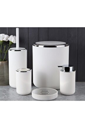 5 Parça Beyaz Lisbone Gümüş Akrilik Banyo Seti Takımı Sıvı Sabunluk (ulus Concept)