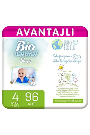 Bio Natural Avantajlı Bebek Bezi 4 Numara Maxi 96 Adet