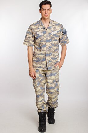 Hava Kuvvetleri Kısa Kollu Cepli Kamuflaj Renkli Gömlek Kargo Cepli Kamuflaj Pantolon Alt Üst Takım