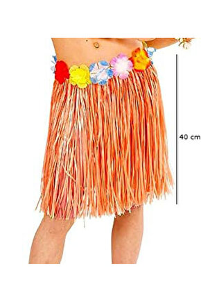 Himarry Yetişkin Ve Çocuk Uyumlu Turuncu Renk Püsküllü Hawaii Luau Hula Etek 40 Cm