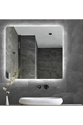 70 cm Beyaz Ledli Kare Banyo Aynası Makyaj Aynası Prizli