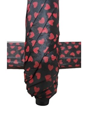 Şemsiye Kırmızı Kalpli- Siyah 8 Telli Yarı Otomatik Kadın