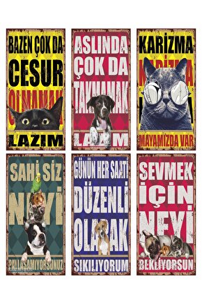 CESARET VERİCİ SEVGİ AŞK MOTİVASYON SÖZLERİ KOMİK SÖZLER HAYVANLAR 6LI MİNİ RETRO AHŞAP POSTER SET