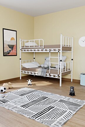 Zambak Genç Çocuk Yatak Odası Beyaz Metal Ranza Ve Karyola 90x190