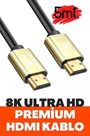 8k Hdmı 2.1v Kablosu Premium Hdtv 8k 60hz 4k 120hz 7680p Yüksek Hızlı 5mt. Altın Uçlu