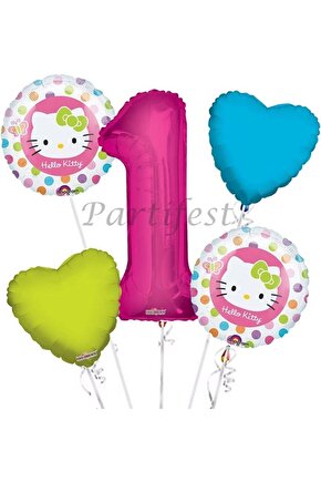 Hello Kitty 1 Yaş Balon Set Hello Kitty Folyo Balon Set Konsept Doğum Günü Set Yaş Balon