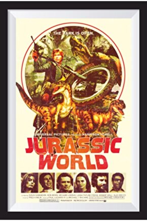 Jurassic World Sinema Afişi Çerçeve Görünümlü Retro Ahşap Poster