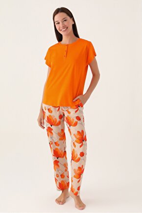 Orange Turuncu Kadın Kısa Kol Pijama Takımı