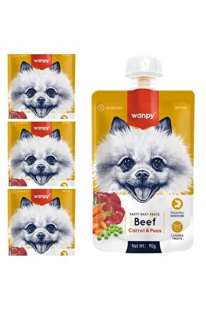 Neo Pet Market Wanpy Taze Sığır Etli Havuçlu Köpek Et Ezmesi Köpek Ödülü 90 gr. X 4 Adet