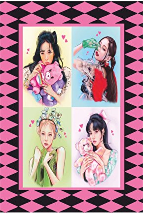 K-pop Black Pink Çerçeve Görünümlü Retro Ahşap Poster-9