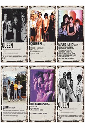 Queen Bohemian Rhapsody Freddie Mercry Müzik 6lı Mini Retro Ahşap Poster