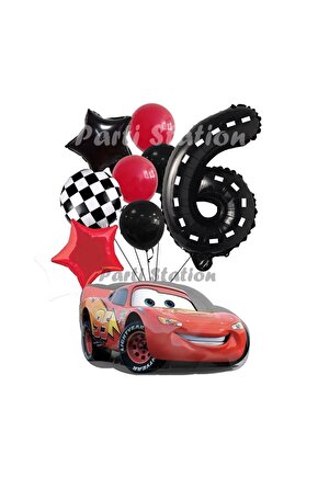Cars Şimşek Mcqueen Yarış Arabası Konsept 6 Yaş Balon Set Cars Arabalar Doğum Günü Balon Set