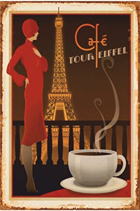 Fransa Paris Eyfel Kulesi Kahve Retro Ahşap Poster