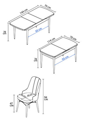 Rose Meşe Desen 70x114 Mdf Açılabilir Yemek Masası Takımı 4 Adet Sandalye