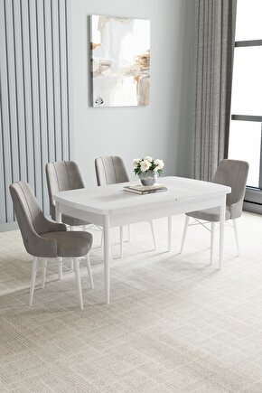 Jusie Beyaz 80x132 Açılabilir Mutfak Masası Takımı 4 Adet Sandalye
