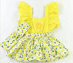 Kız Bebek Bandanalı Tatlı Meyveler Elbise Sarı
