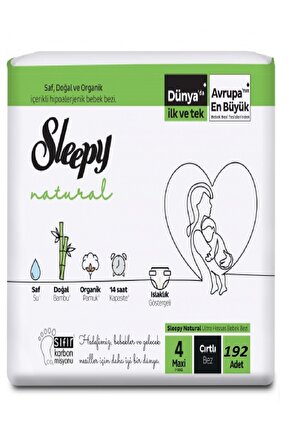Natural Bebek Bezi Maxi 4 Numara Beden 192 Adet Cırtlı Bez