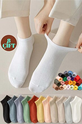Yazlık Penye - Kadın Patik Çorap 8li (8 Adet) Parfümlü Düz Desen