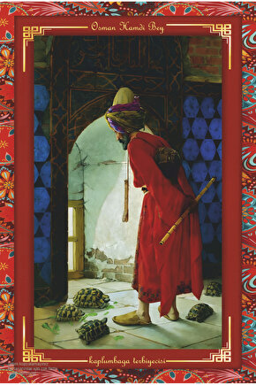 osman hamdi bey kaplumbağa terbiyecisi otantik çerçeve görünümlü ahşap tablo