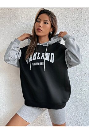 Kapşonlu Oversize Unisex Oakland California Baskılı Sweatshirt Hoodie