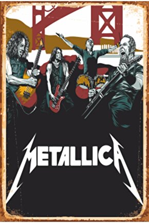Metallica Dörtlü Illustrasyon Retro Ahşap Poster