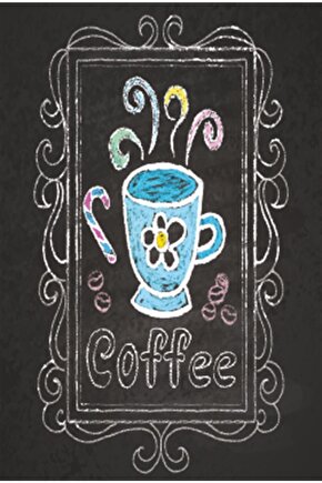 Kara Tahta Üzerine Kahve Desenleri Mutfak Retro Ahşap Poster