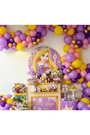 Rapunzel Mor Lila Pembe Sarı Gold 50 Adet Balon Ve Balon Zincir