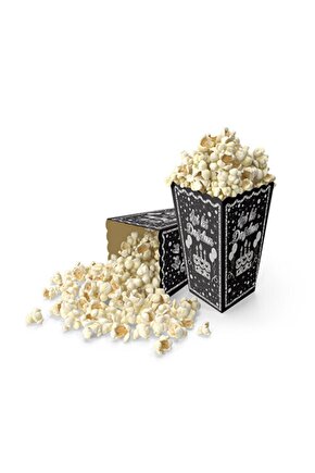 Iyi Ki Doğdun Siyah Gümüş Karton Popcorn Mısır Cips Kutusu 8 Adet