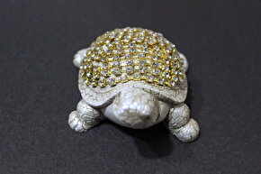 TunTun Sevimli kaplumbağa Ailesi Biblo Krem rengi Taş Süslemeli Üçlü Takım