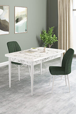 Vena Beyaz Mermer Desen 70x110 Sabit Mutfak Masası 2 Adet Sandalye