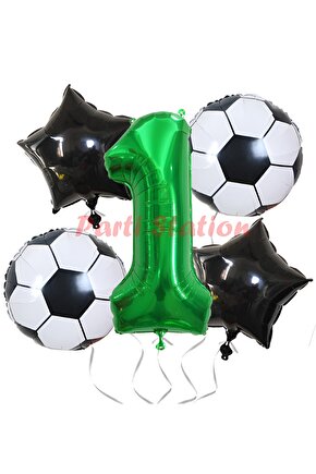Futbol Maç Konsept Yeşil Rakam 1 Yaş Balon Set Futbol Konsept Yeşil Parti Doğum Günü Balon Seti