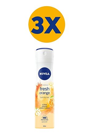 Kadın Sprey Deodorant Fresh Orange, 48 Saat Anti-perspirant Koruma, 150 ml X3 Adet 