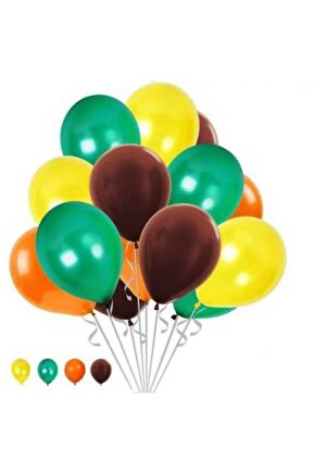 Safari Renklerinde 25 Adet 12 Inç Pastel Sarı Turuncu Yeşil Kahverengi Balon Set