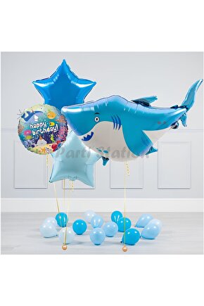 Deniz Okyanus Canlıları Konsept Köpek Balığı Balon Set Shark Balloon Doğum Günü Set