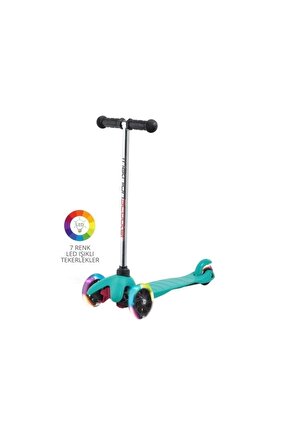 Dn-80000 Kaymaz Taban+ergonomik Tutamaklar+7 Renkli Led Işıklı Tekerlek+mavi Renki Scooter