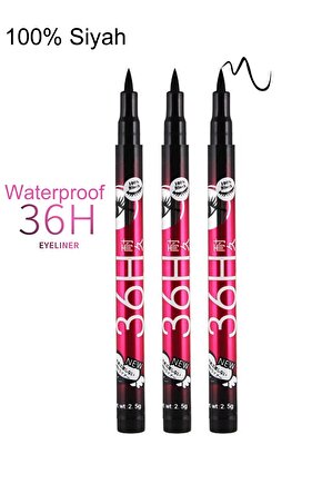 Ince Uçlu Ultra Siyah Waterproof Likit Kalem Eyeliner - Yarı Mat Bitişli - 3 Adet