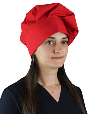 Unisex Şef Aşçı Kep Aşçı Şapkası Mantar Kep Alpaka Kumaş Kırmızı