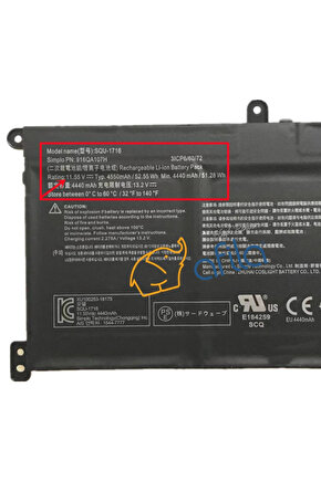 Hasee SQU-1717 916QA108H 2ICP76072 Notebook Bataryası, Pili  Ver.2 (11.55V)