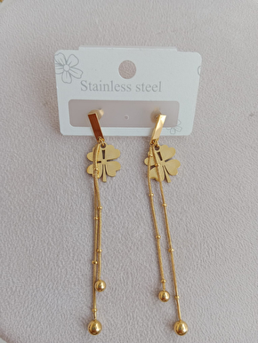Yonca Tasarim altin renkli cifte sallantili Paslanmaz Celik kupe Stainless Stell