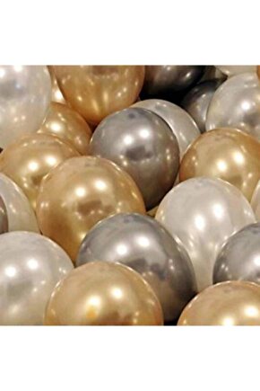 30 Adet Metalik Sedefli Gold-gümüş Gri-beyaz Balon